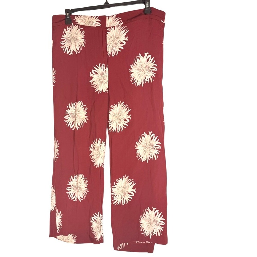 Ann Taylor Tawny Port Red Floral Wide Leg Cropped Pants size 14 style 412214 - Picture 1 of 7